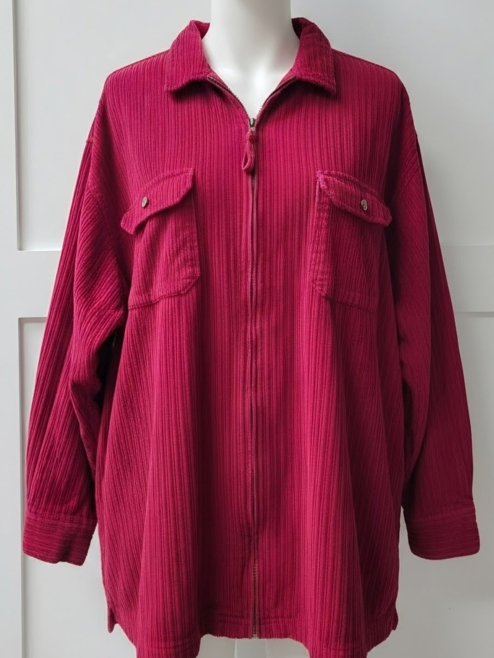 Northcrest Ribbed Zip-Front Utility Jacket - Raspberry Pink